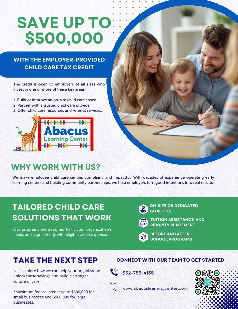 Abacus Learning Center localized child care tax credit campaign flyer